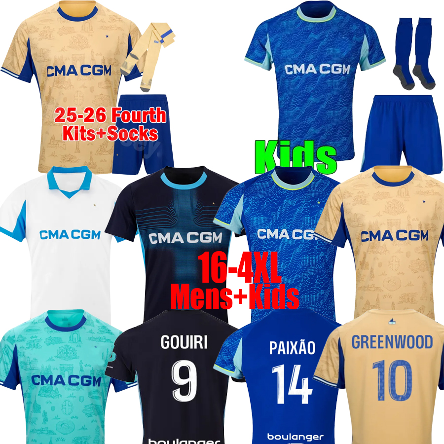 2025/26 MarseilleS OM soccer jerseys AUBA PAIXAO GREENWOOD VAZ PAVARD GOUIRI AGUERD HOJBJERG ANGEL RULLI maillot football shirts kids kit socks