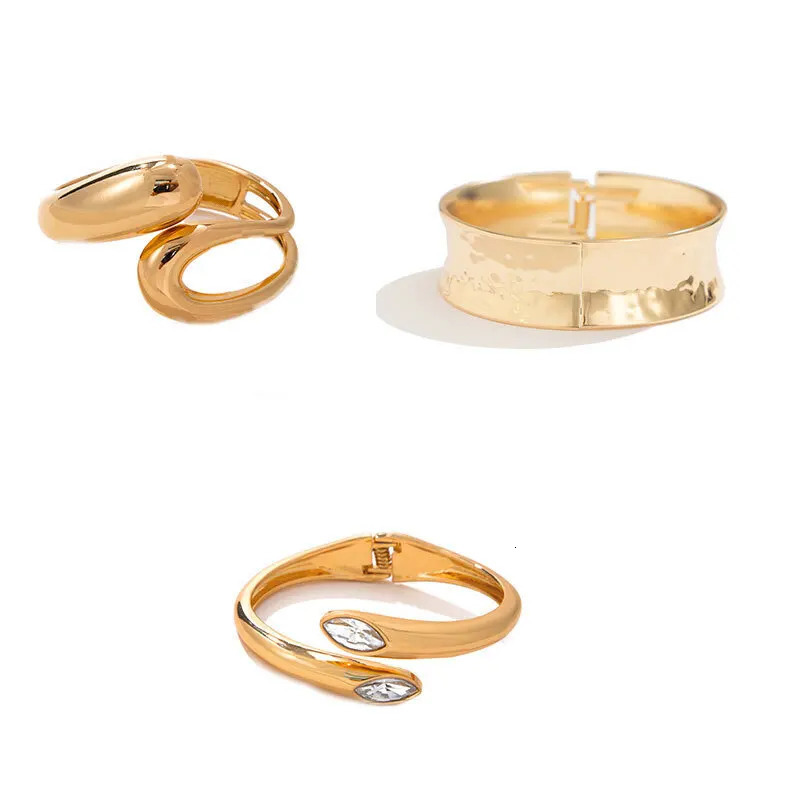 Salircon Fashion Simple Hollow Water Drop Shaped Curved Metal Spring Bangle Vintage Gold Color Steampunk Bracelet Jewelry 251219