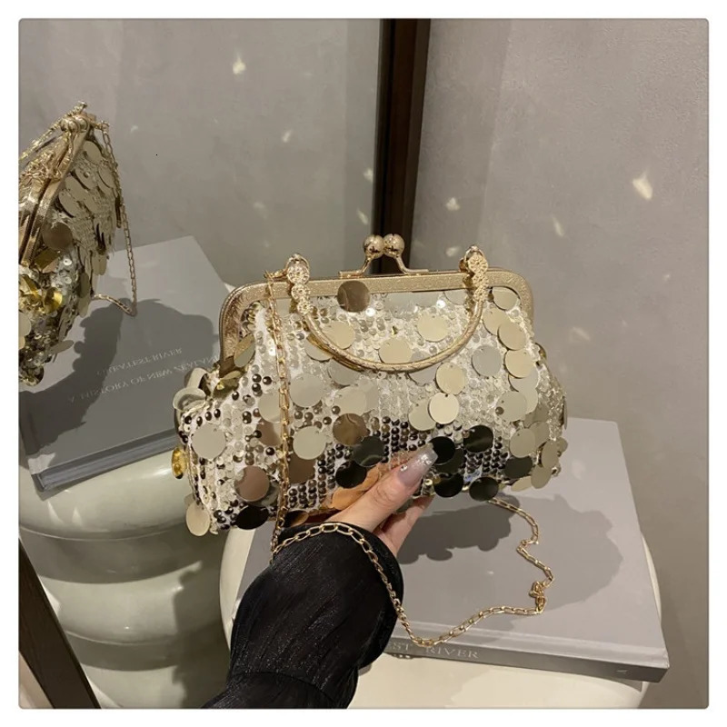 Ladys hand bag sequined clip handbag bag ladys chain dinner bag chain fashion shoulder crossbody bag 251223