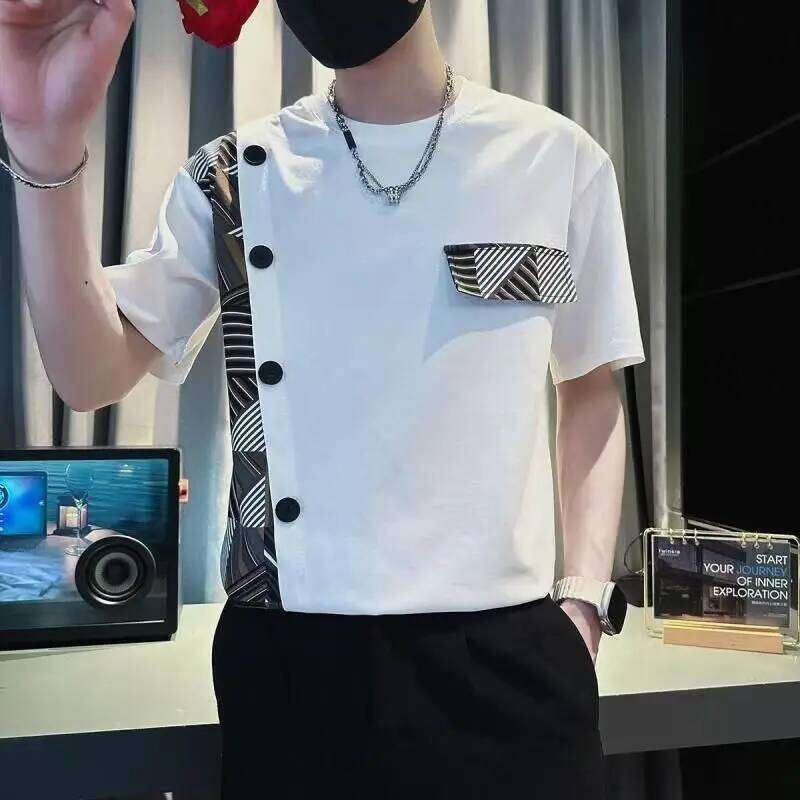 Men's Short Sleeve T-Shirt New Ethnic Style Patchwork Summer Casual Top