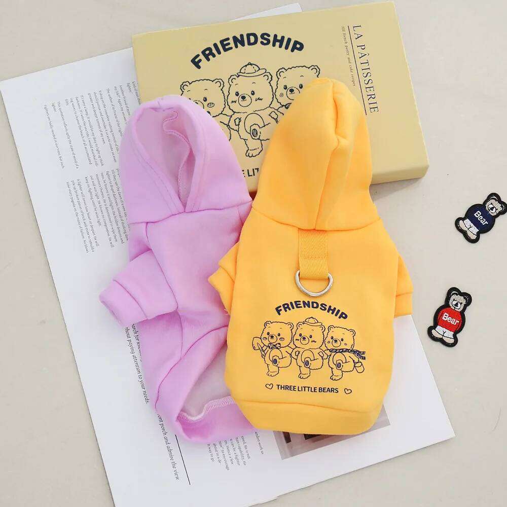 Milk silk velvet hooded cover autumn winter hoodie with teddy bear pattern traction ring for outdoor cats and dogs, 25T1226