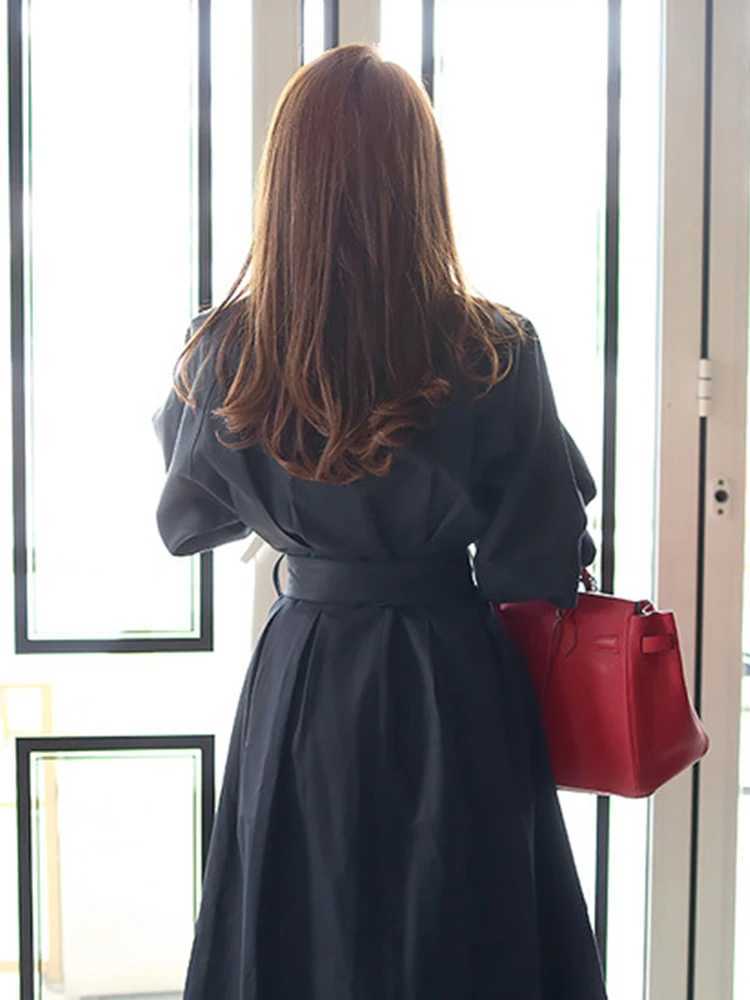 Elegant Women Windbreaker Casual Single Breasted Belt Pocket Jacket Coat Femme Mujer Chic Long Trench Outerwear Spring AutumnT251226