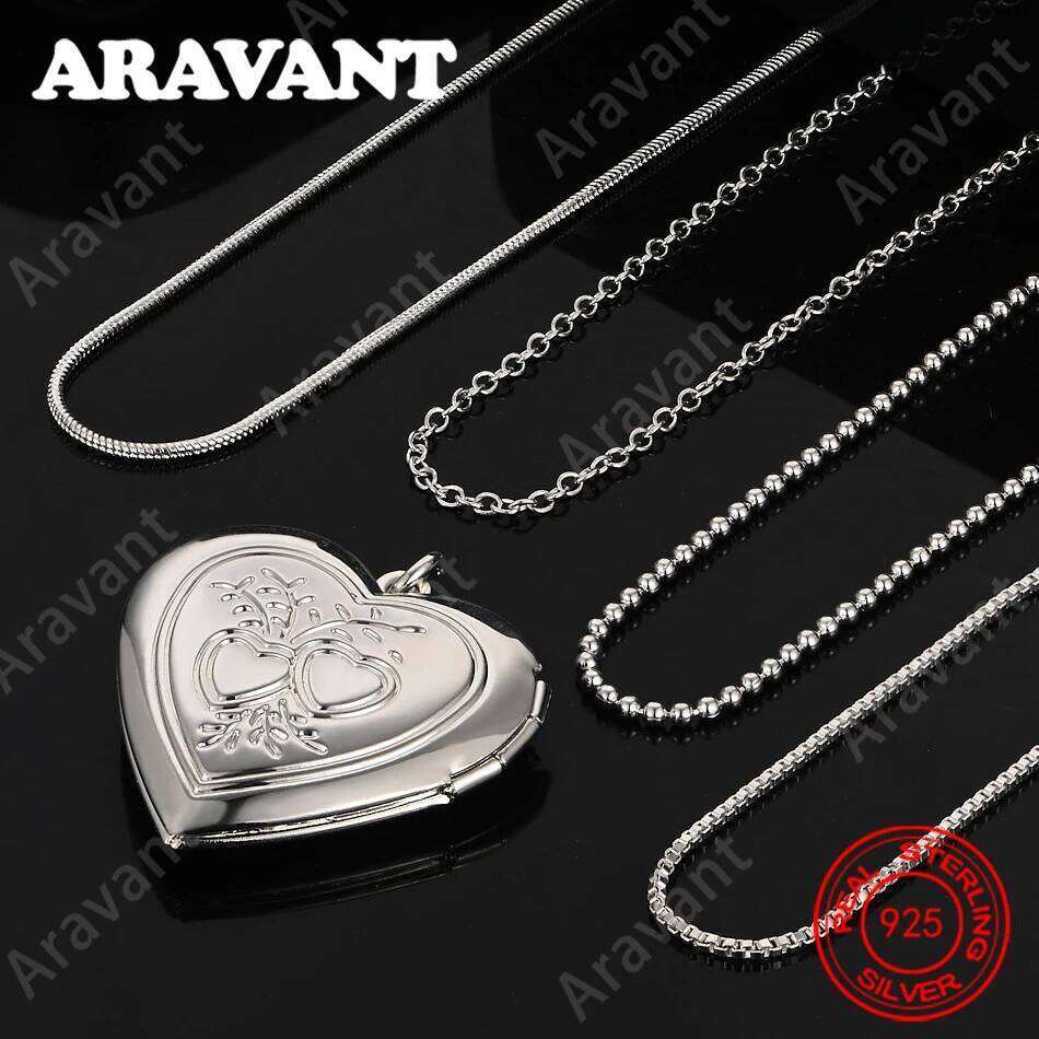 925 Sterling Silver Open Double Carved Heart Pattern Pendant Necklace Women'S Exquisite Cute Wedding Party Jewelry 25N1226