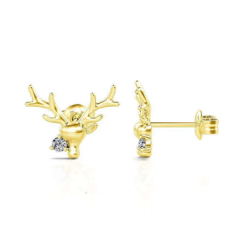 Huitan Antler Shaped Women Christmas Stud Earrings Inlaid Shiny Cubic Zirconia Accessories Sweet Charming Jewelry Gift for Party