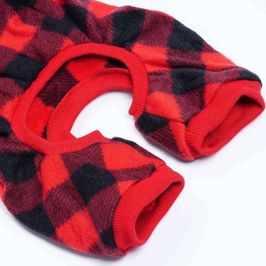 Pet Christmas Pajamas Red Black Buffalo Plaid Jumpsuit Dog Cat Soft Winter Clothes Puppy Doggie Checkered Sweater Apparel M 25T1226