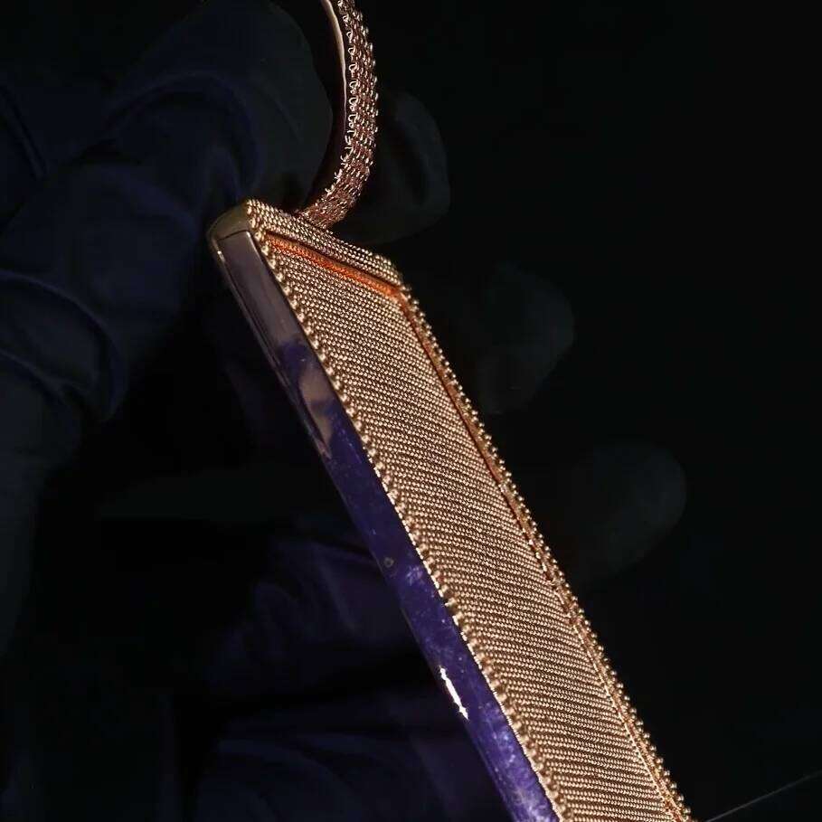 Custom Full Pave Zircon Solid Back Square Rectangle Pendants Necklace for Men HipHop Style Handmade Jewelry