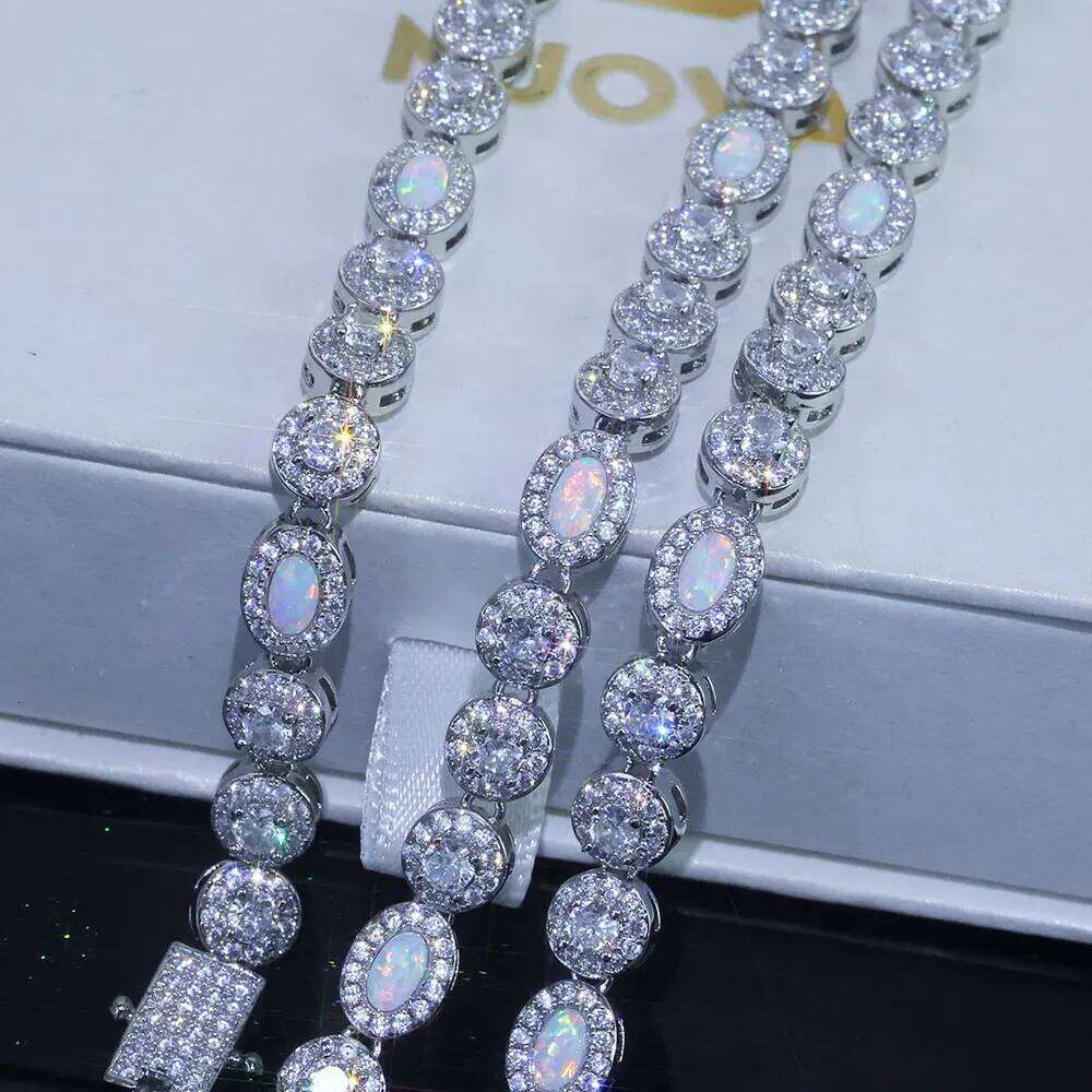Hip Hop Moissanite Necklace 925 Sterling Silver White Vvs Moissanite&Flame Opal Tennis Chain Fine Jewelry
