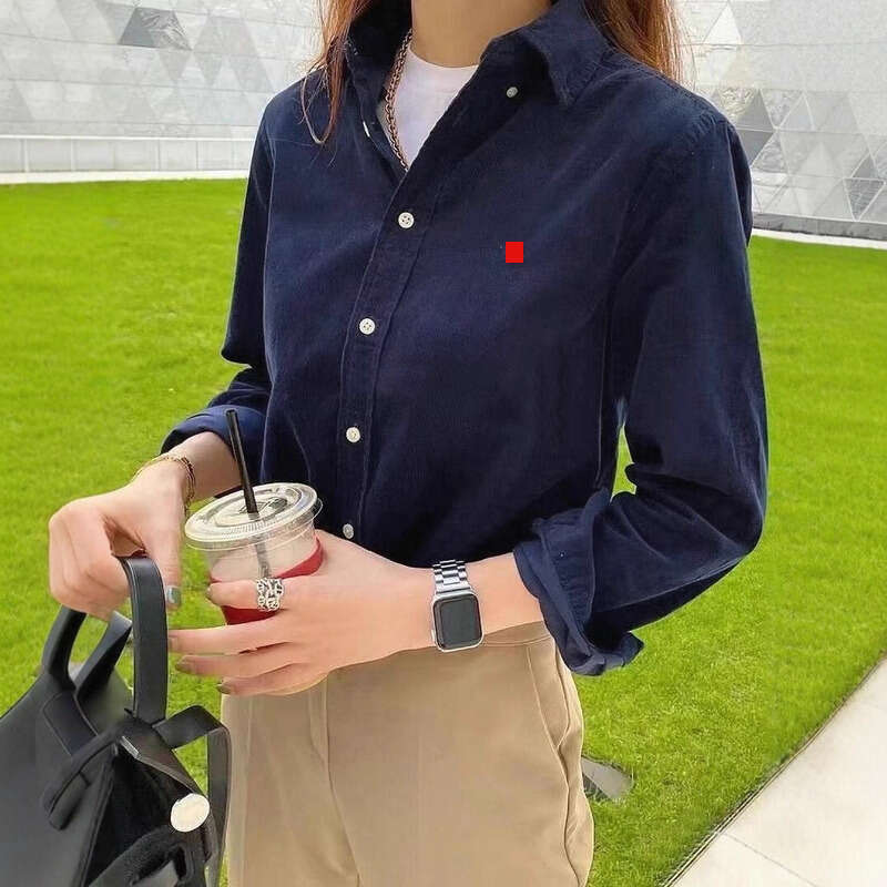 Free Shipping American Casual Polo Pony Designer Blouses Womens Loose Lapel Neck Shirts Colorful Horse Embroidery Women Fashion Long Blouses