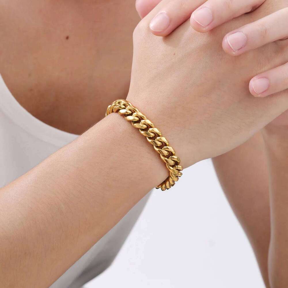 Gold Color Cuban Bracelets for Men,6/8/10/12MM Stainless Steel Chain Link Wristband,Casual Hip Hop Male Jewelry Gift 25T1226