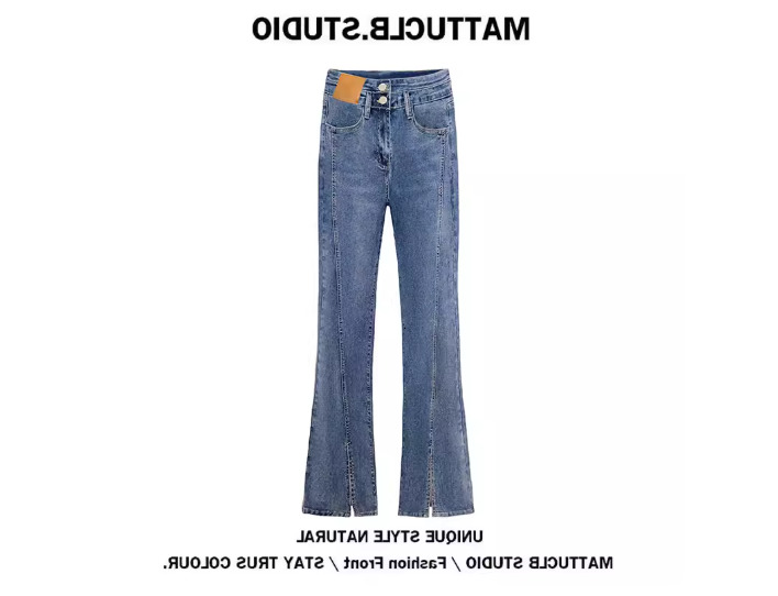 Cotton High Waist Flared Pants for Women 2024 Winter New Design Style Split Versatile Jeans Chic Trouser ddmysept