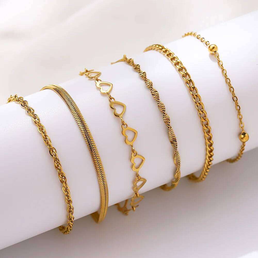 6pcs Stainless Steel Women's Chain Bracelet Set, Waterproof Jewelry, Fashionable Matching, Party, Holiday Gift 25T1226