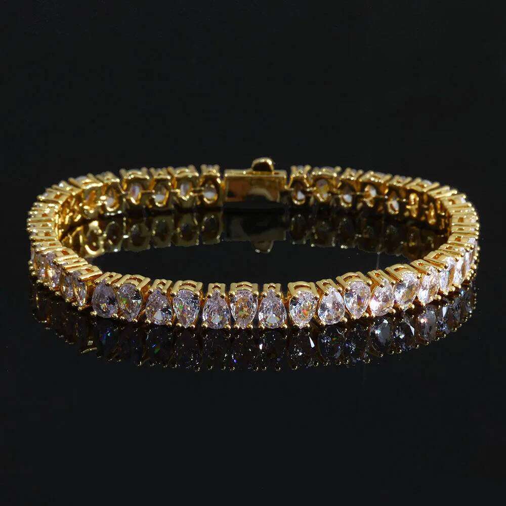 jewelry Sparkling CZ Tennis Bracelet Silver Plated Iced Out Teardrop Shaped Design Hip Hop Fine Jewelry Gift for Women
