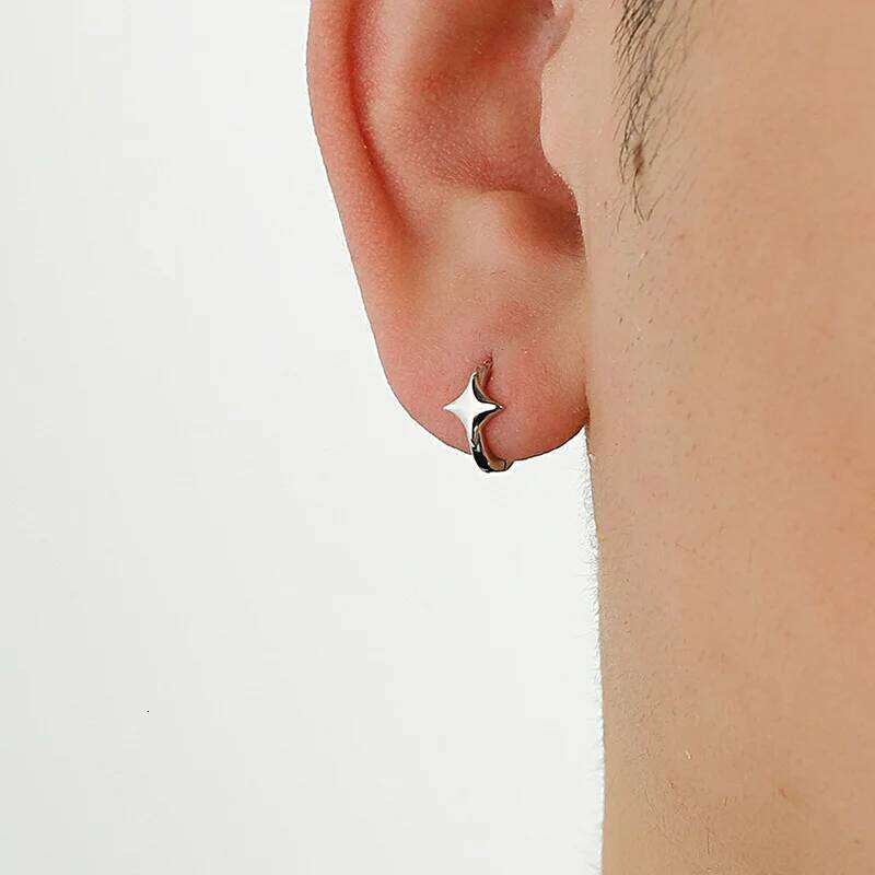 1Pcs Gothic Silver Color Star Hoops Earrings For Women Men Teens Luxury New Fashion Trendy Party Jewelry Aesthetic Accessories 25H1226