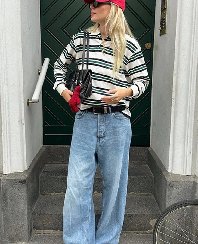 Fashion Stripe Womens T-shirt Casual Long Sleeve Female All Match Polo Shirt 2025 Spring Ladies Loose Tops High Street