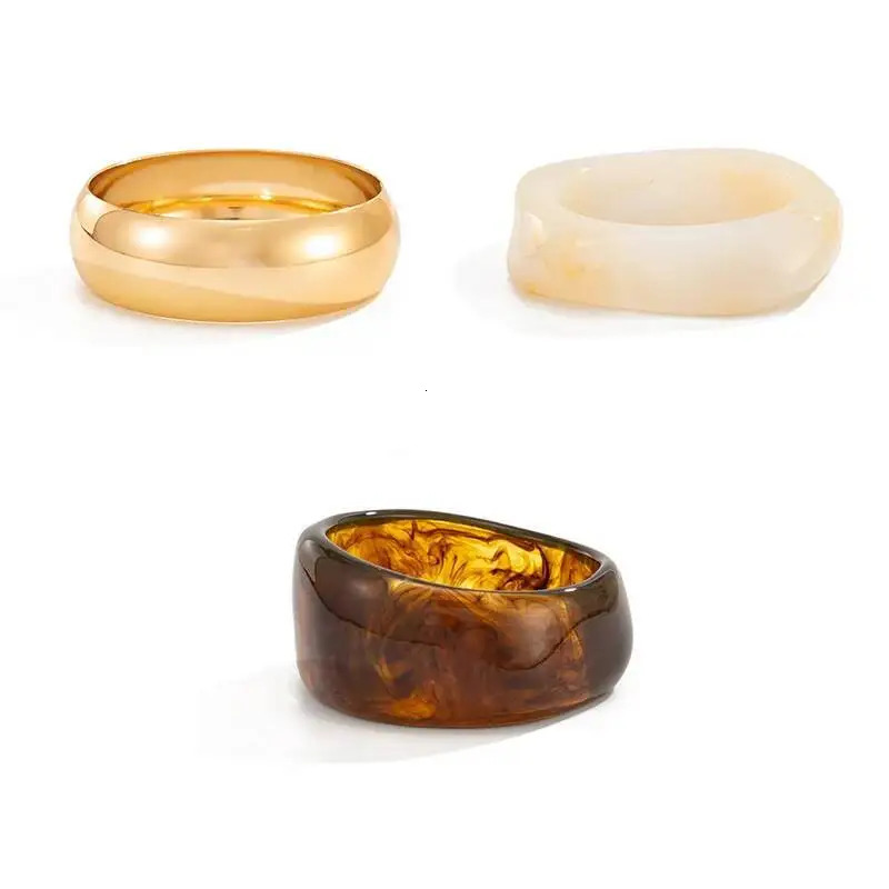 Salircon 3 Style Trendy Exaggerated Resin Wide Bangle Women HipHop Gold Color Geometric Heavy Metal Bangles Bracelet Men Jewelry 251219