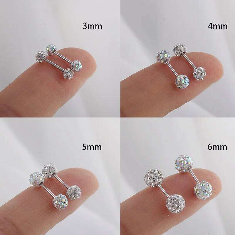 1Pair Double-sided Shiny Crystal Ball Earrings Surgical Steel Disco Balls Hypoallergenic Tragus Helix Barbell Piercing Jewelry 25H1226