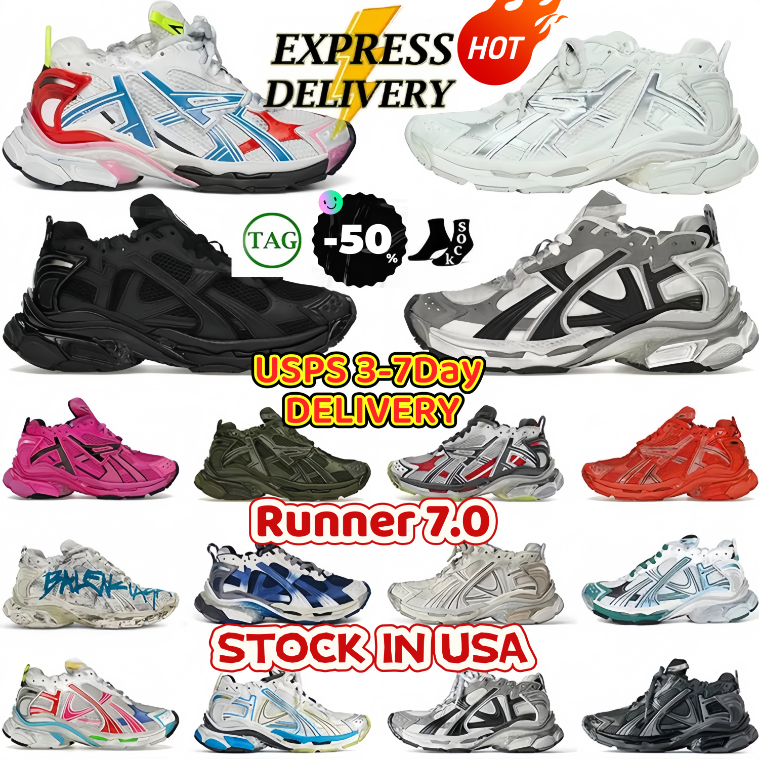 Original Box Runner 7.7.0 Designer Shoes Track 3 3.0 Sneakers Womens Mens Casual Shoes Paris Transmit Sense Sneakers Black White Colorful Burgundy Trainers Big Size 13