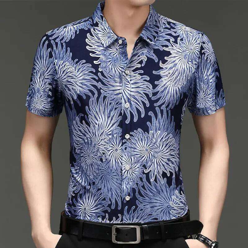 New Summer Floral Shirt Men's Short-Sleeved Middle-Aged Fashionable Casual Business Half-Sleeved Dad's Fashion