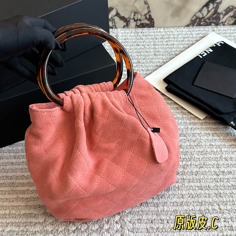 Vintage Tortoiseshell Handle Women Designer Clutch Bag Removable Gold Metal Chain Suede Pleated Pattern Thread Portable Shoulder Handbag Makeup Purse 18cm