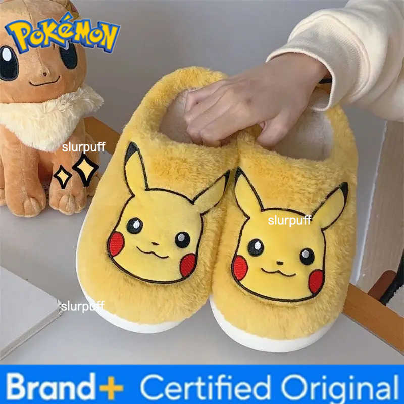 Pokemon Household warm non-slip cute cartoon furry shoes Pikachu Eevee Crayon Shin-chan winter cotton slippers for men and women W251226
