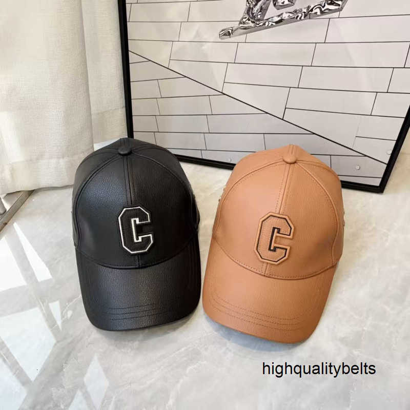 Designer PU Leather Baseball Cap for Men, New High-Quality C Letter Couple's Four Seasons Hat, Women's Sunshade Casual Versatile Duckbill Cap FZJP