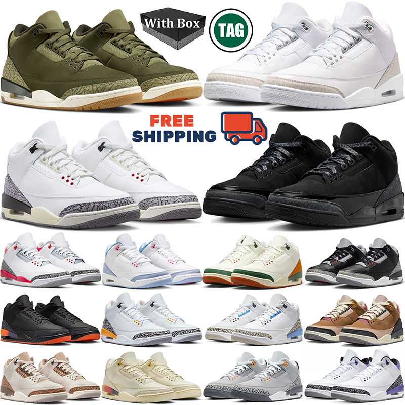 Free shipping With box 3s 3 designer Basketball Shoes for mans womans black cat red grey pink green blue outdoor sports trainer sneakers