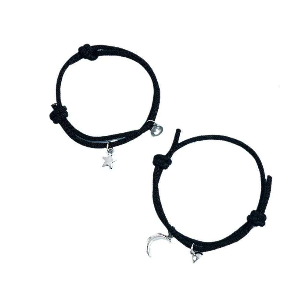 2pcs/set Fashion Adjustable Braided Black Moon Star Cord Matching Attraction Bracelets Women Couples Friendship Bracelet 25T1226