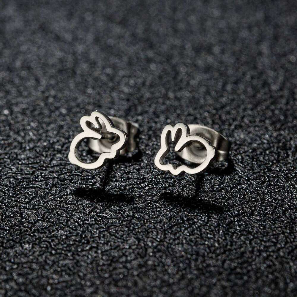 Hollow Stainless Steel Rabbit Bunny Earring For Girl Ear Fashion Jewelry Cute Animal Party Anniversary Stud Earrings 25H1226