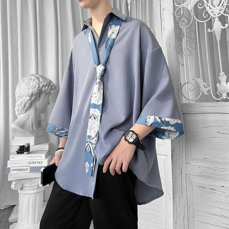 2023 Spring Summer New Solid Color Short Sleeve Men's Clothing Loose Oversized Fashion Casual Lapel Single-Breasted Youth Shirt