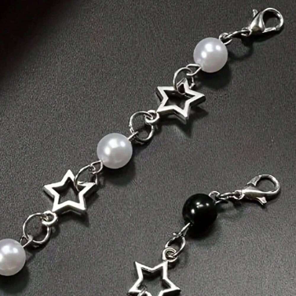2-Piece Y2K Pearl Star Set, Suitable as a Men's Holiday Gift or Daily Wear Bracelet 25T1226