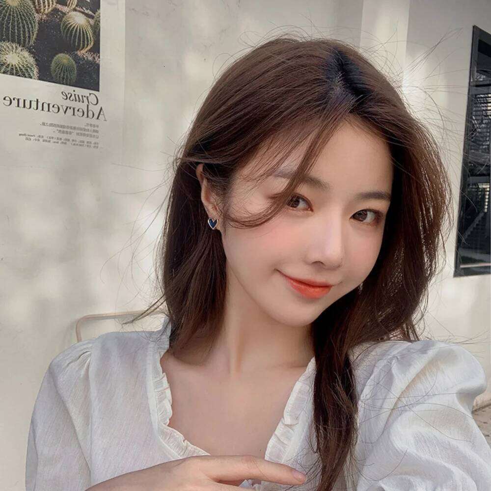 Sweet Heart Stud Fashion for Women Girl Cute Blue Pink Love Bling Glaze Earrings Aesthetic Designer Jewelry Party Gifts 25H1226