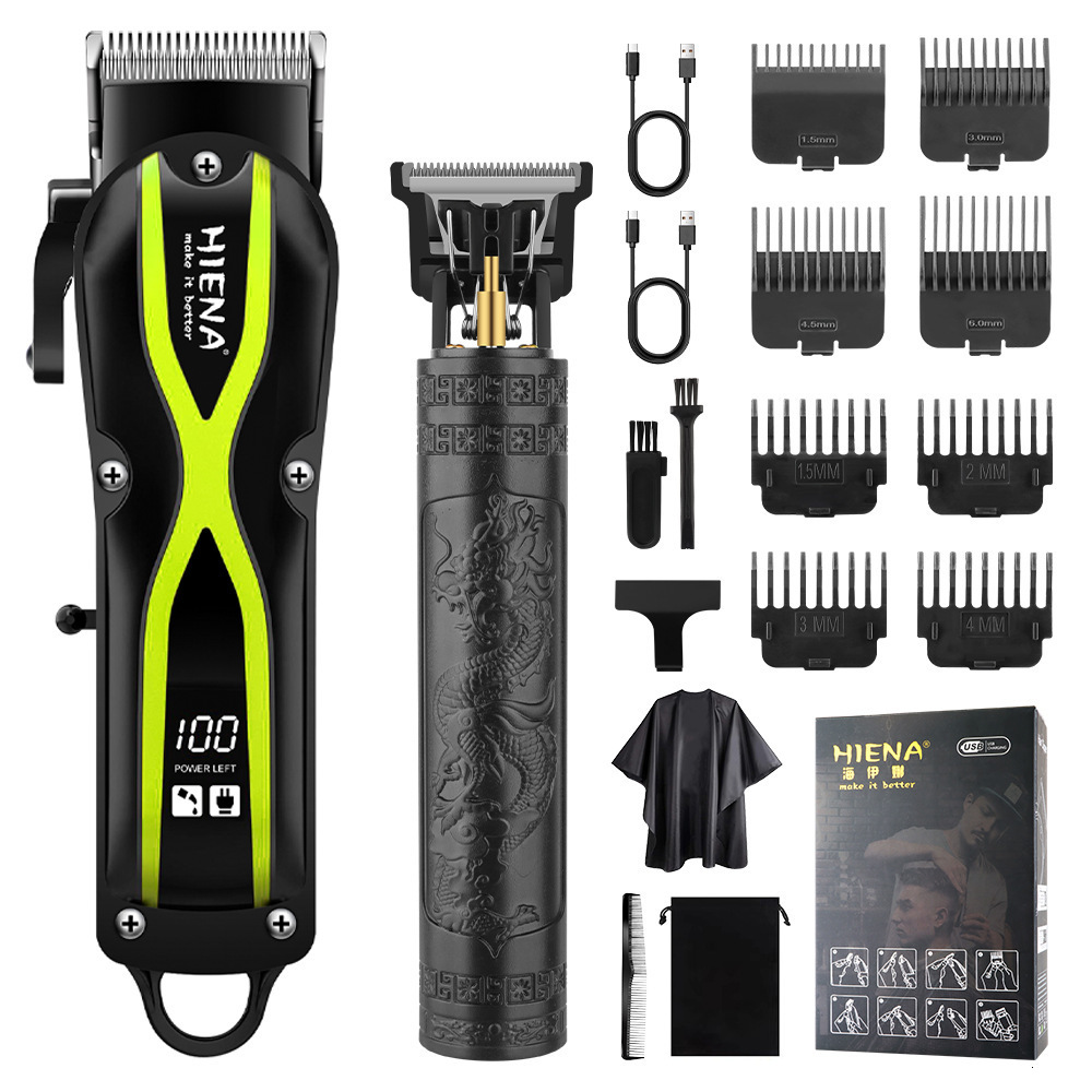 HIENA Hair Clipper Set with Mother and Child Machine Oil Head Carving Digital Display Hair Clipper Set Electric Clipper 240929