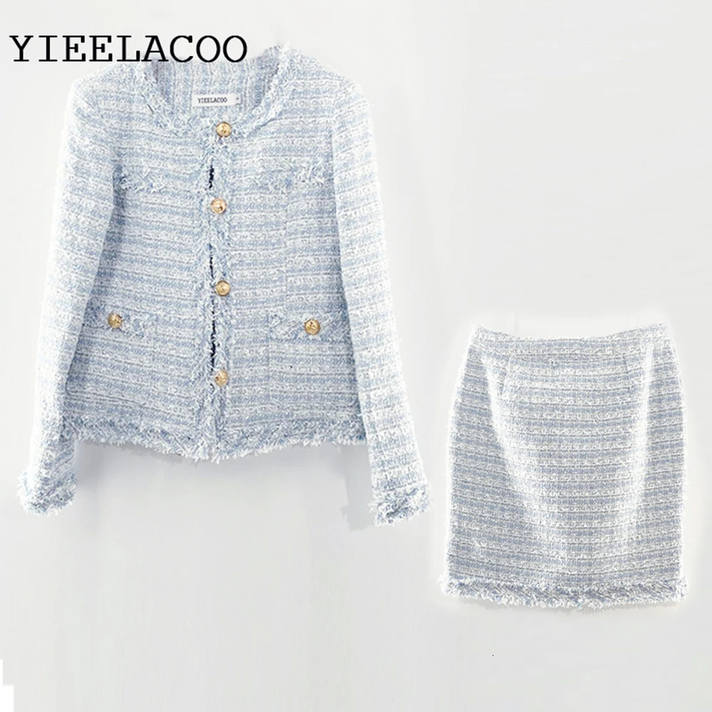 Professional suit autumnwinter longsleeved tassel temperament ladies Tweed jacket skirt female fashion 2piece set 251211