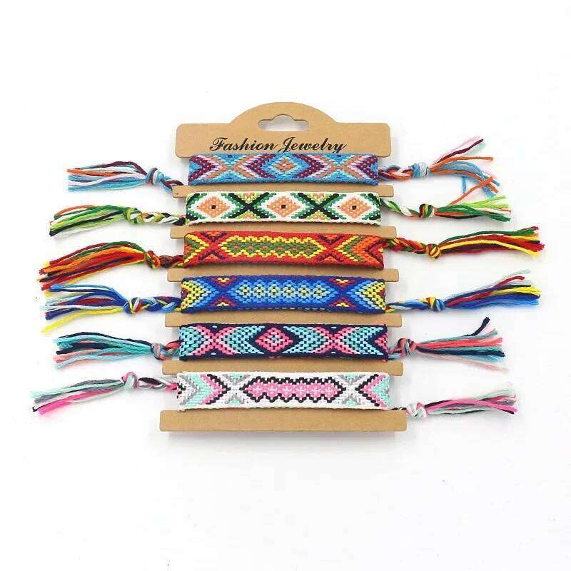 Bohemian National Style Handmade Woven Embroidery For Women Lucky Rainbow Nepal Bracelet Hand Rope Fashion Jewelry Gift 25T1226