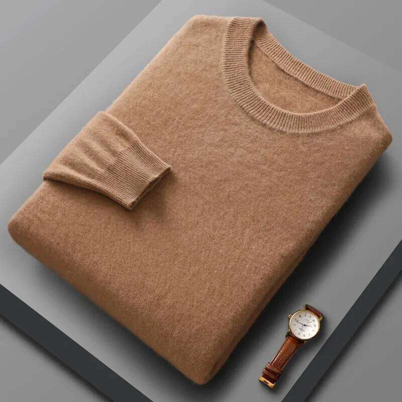 100% Merino Wool Men's Round Neck Knitted Hoodie Spring Autumn New Similar Cashmere Sweater Versatile Basic Menswear