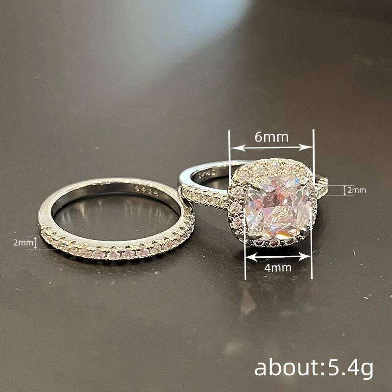 Huitan 2Pcs/Set Ring for Women Wedding Engagement Charming Finger Accessories Inlaid Shining CZ Elegant Party Fashion Jewelry