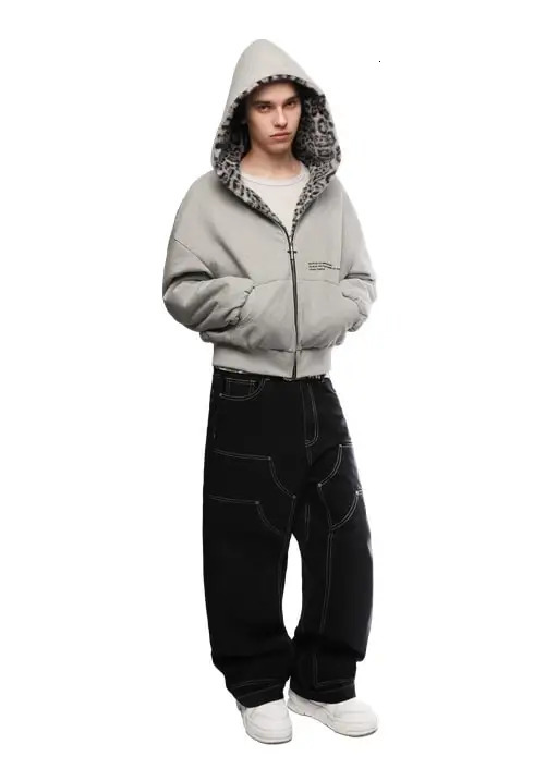 Two-sided Clothing Harajuku Retro Leopard Print Fashionable Loose Zipper Hoodie Men Street Hip-hop Casual Sweatshirt Women 251222