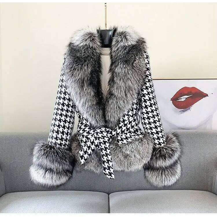 Spring Autumn New Faux Fur Coat Women Fashion Vintage Houndstooth Slim Waist Mardi Hefxessdr Jackets Y k Loose Long Sleeve Tops Mujer