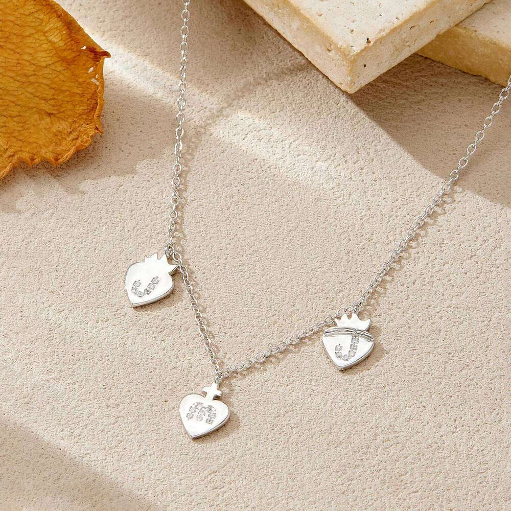 ANDYWEN 925 Sterling Silver Asymmetric Triple Heart Pendant with Zircon Letters, Trendy Luxury Vintage 2025 New Design Jewelry 25N1226