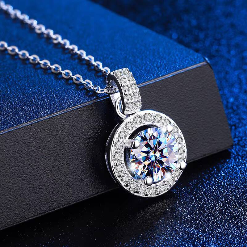 Fine Jewelry 925 Sterling Silver VVS Round Moissanite Necklace Zircon Jewelry for Lady Women Gifts