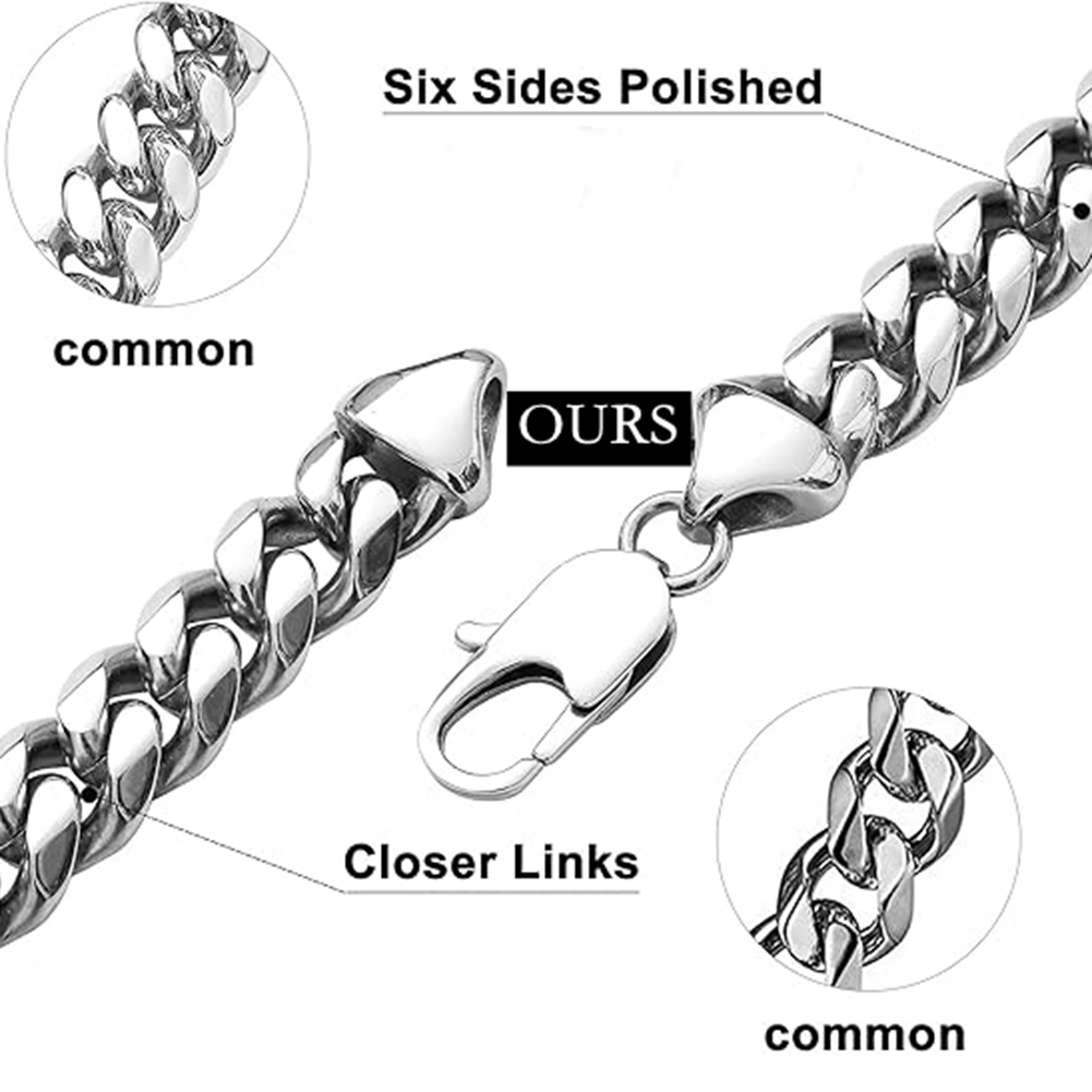 6mm-12mm Hip Hop Stainless Steel Cuban Link Chain Necklace Silver Color Jewelry Accessories
