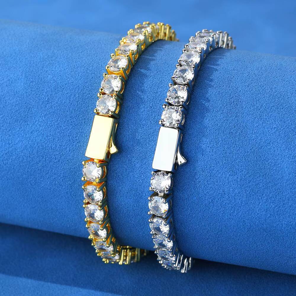 Hot Selling Hiphop Mens 3mm 4mm 5mm Spring Clasp Prong Set VVS1 Dcolor Moissanite Diamond Tennis Chain Fashion Chain Bracelet