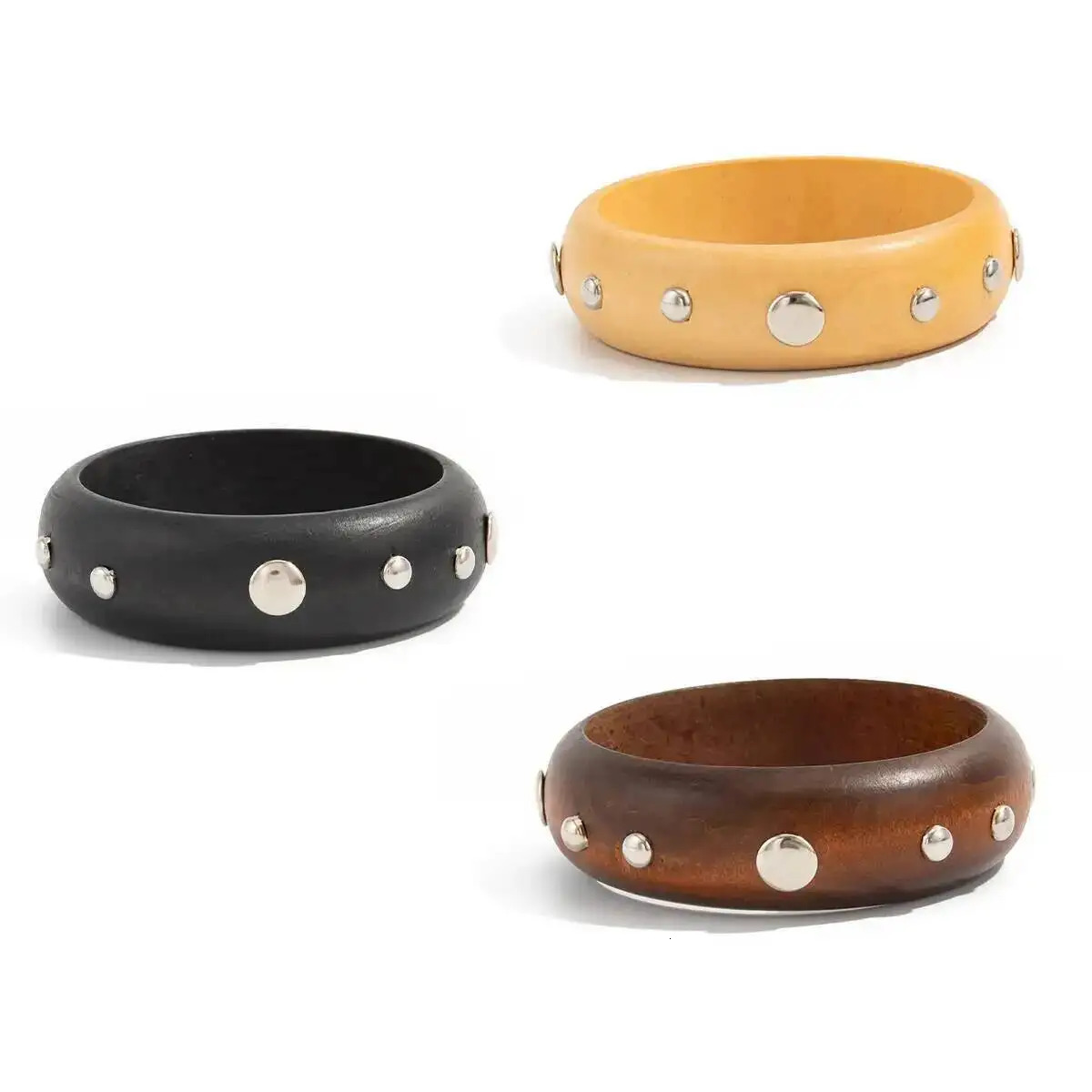 IngeSightZ Vintage Wooden Round Star Rivet Wide Bangle Ethnic Style Geometric y Charm Bracelets Wristband Jewelry 251219