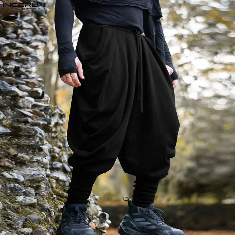 INCERUN Men Pants Solid Color Drawstring Joggers Casual Male Harem Streetwear Loose Fashion Leisure Trousers S5XL 251226