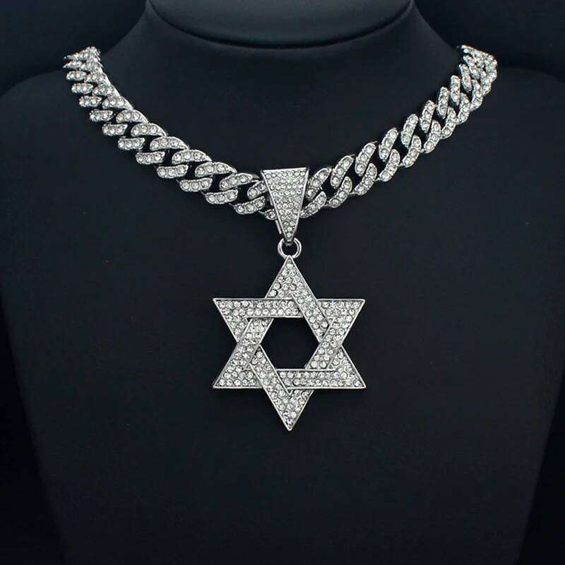 Fashion of David Pendant Necklace Women Men Hip Hop Tennis Cuban Chain Necklaces Classic Six-pointed Star Jewish Jewelry 25N1226