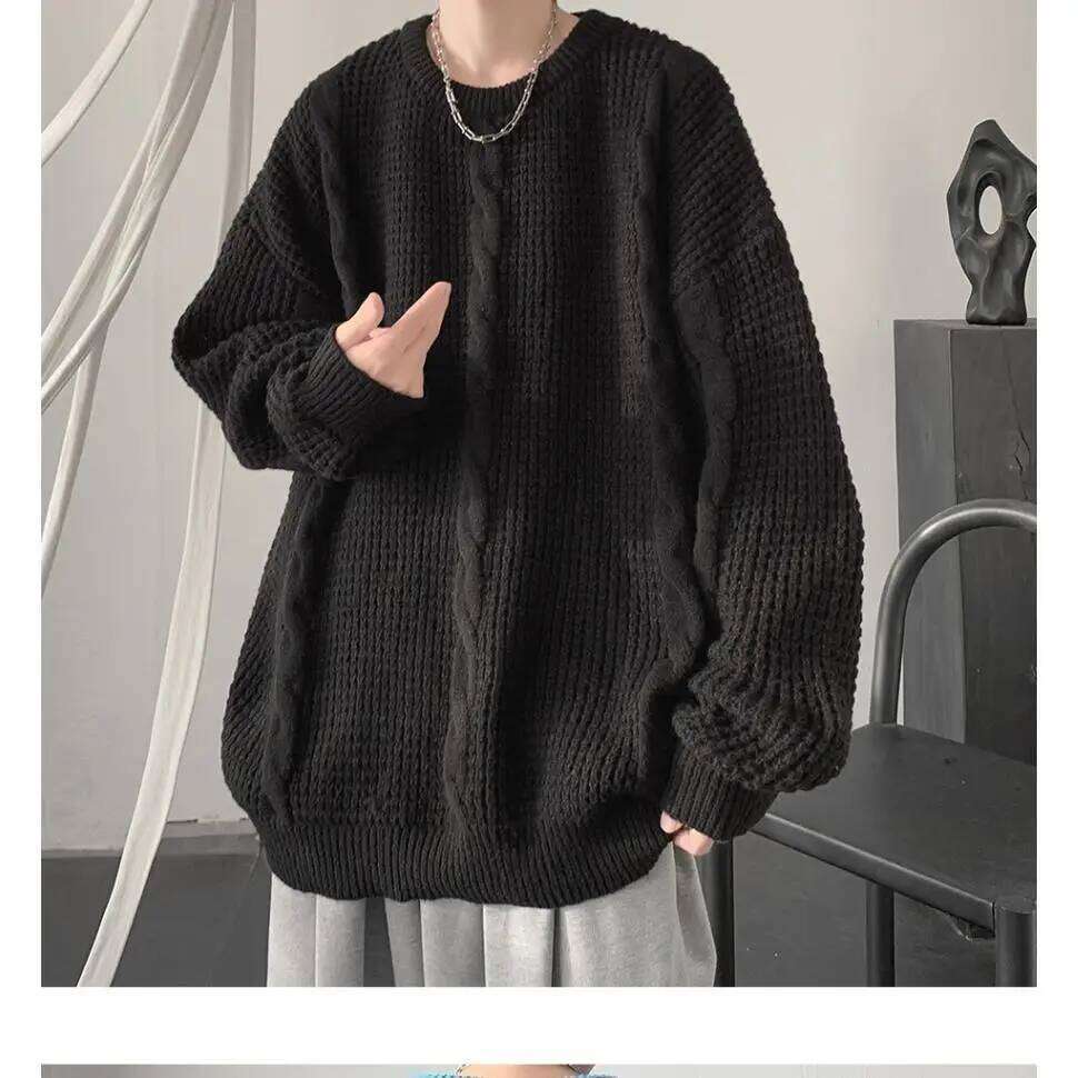 Twist Round Neck And Sweater For Men Trendy Brand Lazy Style Retro Top