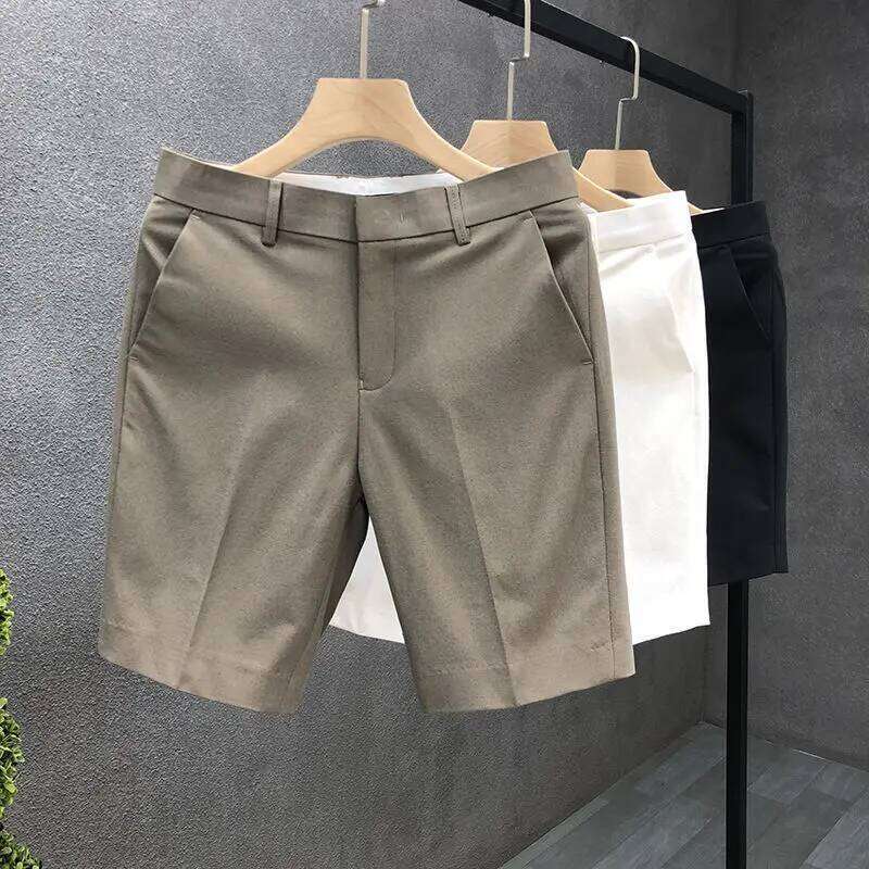 High-End Light Business Suit White Slim Straight Men's Summer Thin Casual Shorts