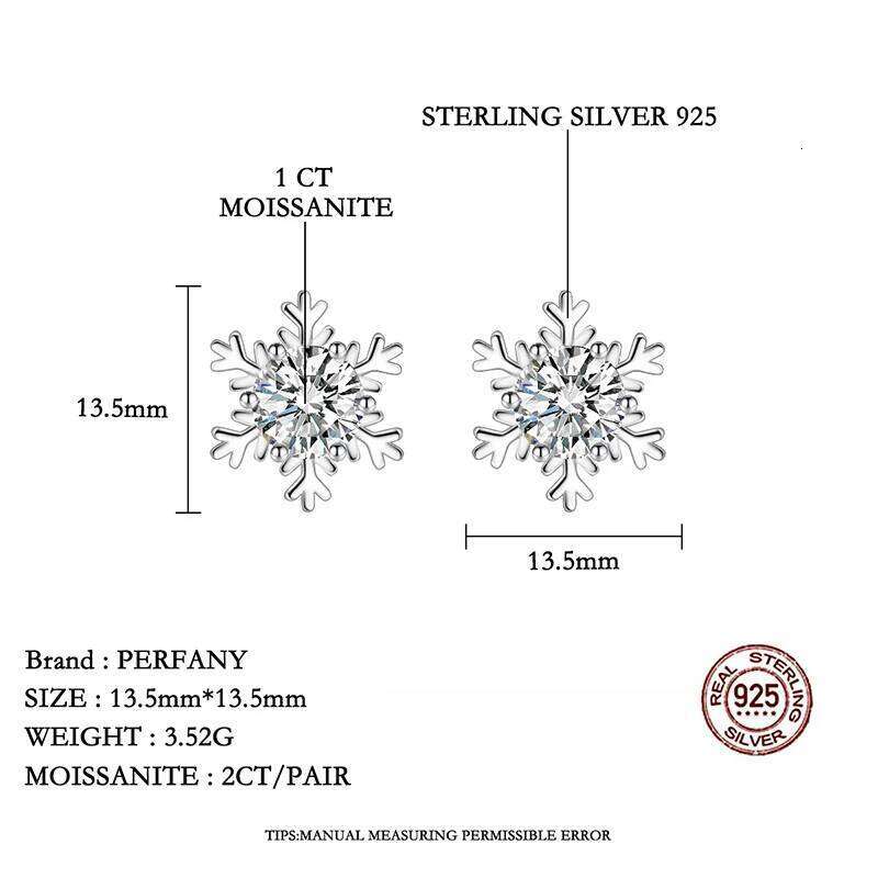 PERFANY 0.3-1CT Moissanite Stud Earrings Women S925 Pure Silver Snowflake Design Laboratory Diamond Elegant Fashion Jewelry 25H1226