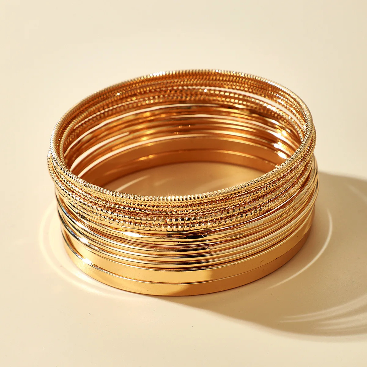 HNSP 55CM Inside Diameter Simple Bangle Set For Women Fashion Jewelry Accessories GoldColor 251219