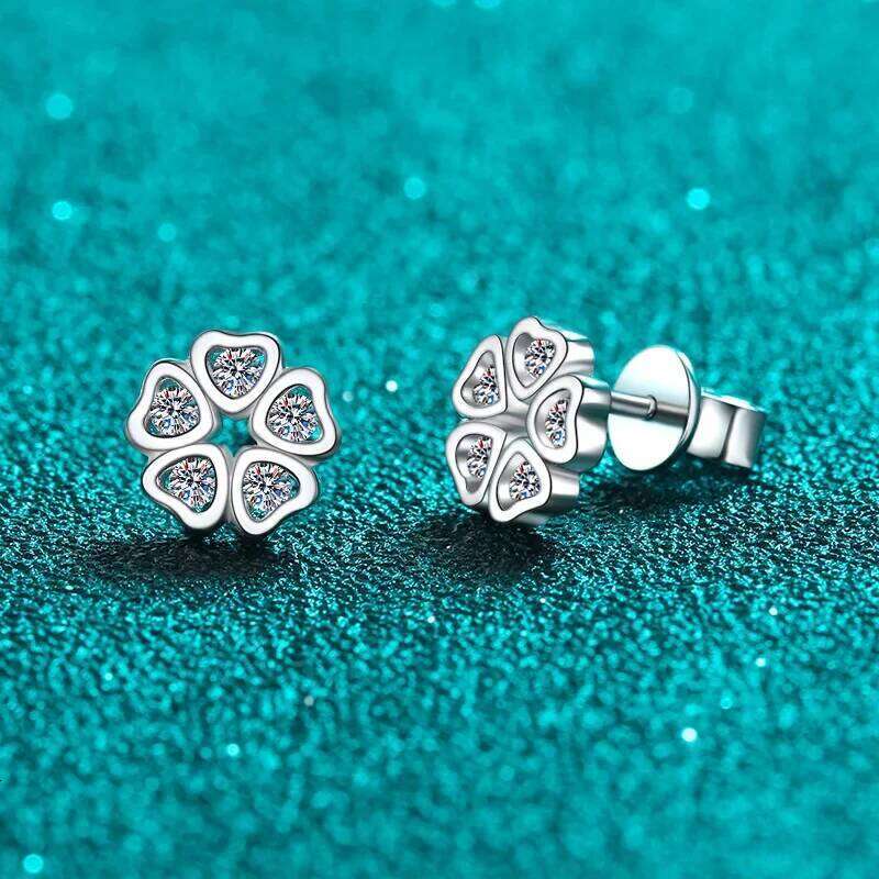 0.25ct GBA Certified 1Ct D Color Moissanite Stud Earrings S925 Silver Heart Petal Design Sweet Chic Korean Style Free Gift Box 25H1226